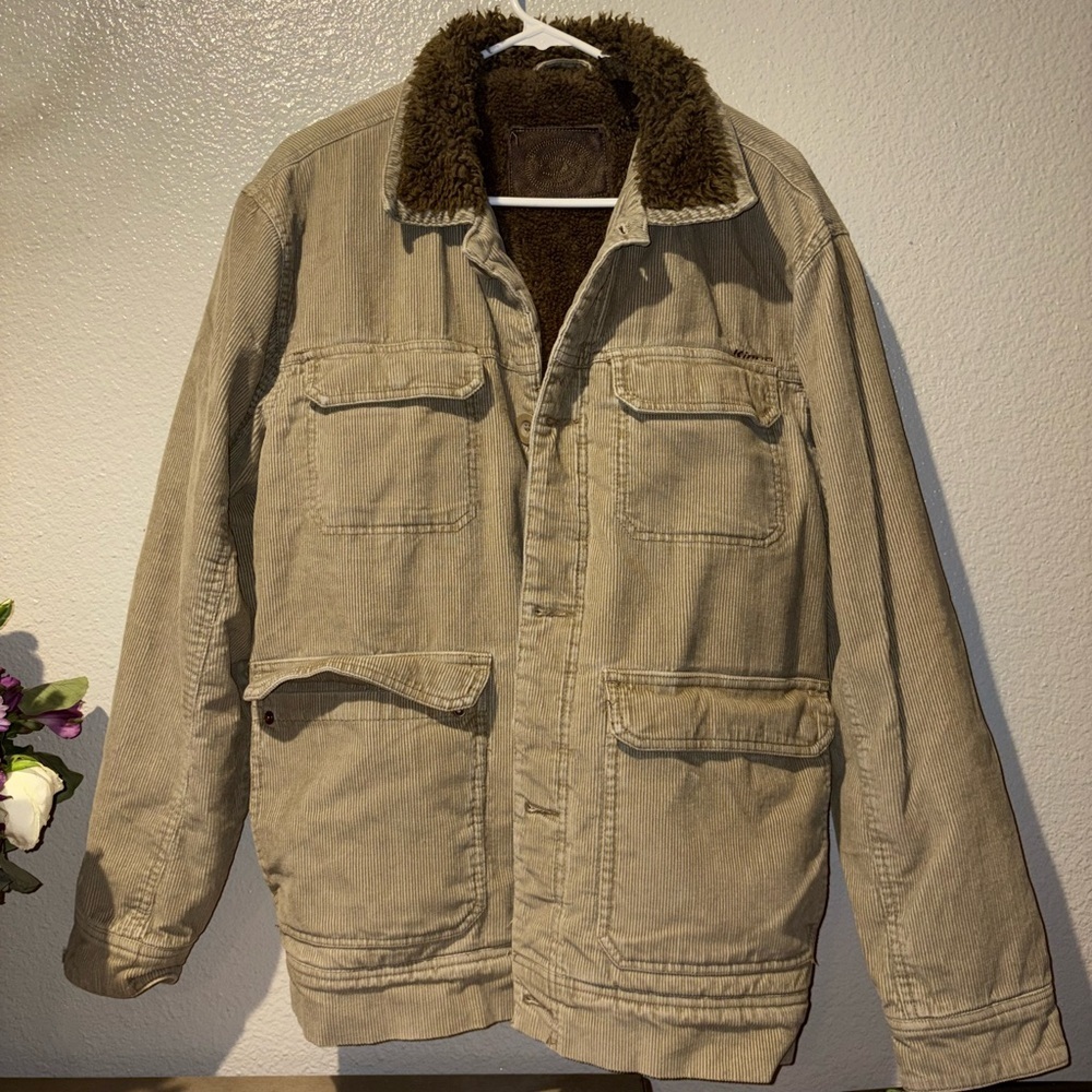 Men's Tan Corduroy Jacket with Faux Fur Collar